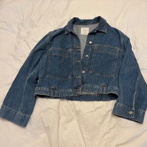 Mango Cropped Oversized Denim/Jean Jacket Size L